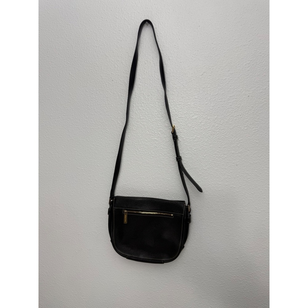 Michael Kors Black Pebbled Leather Crossbody Bag Gold Hardware White Stitching